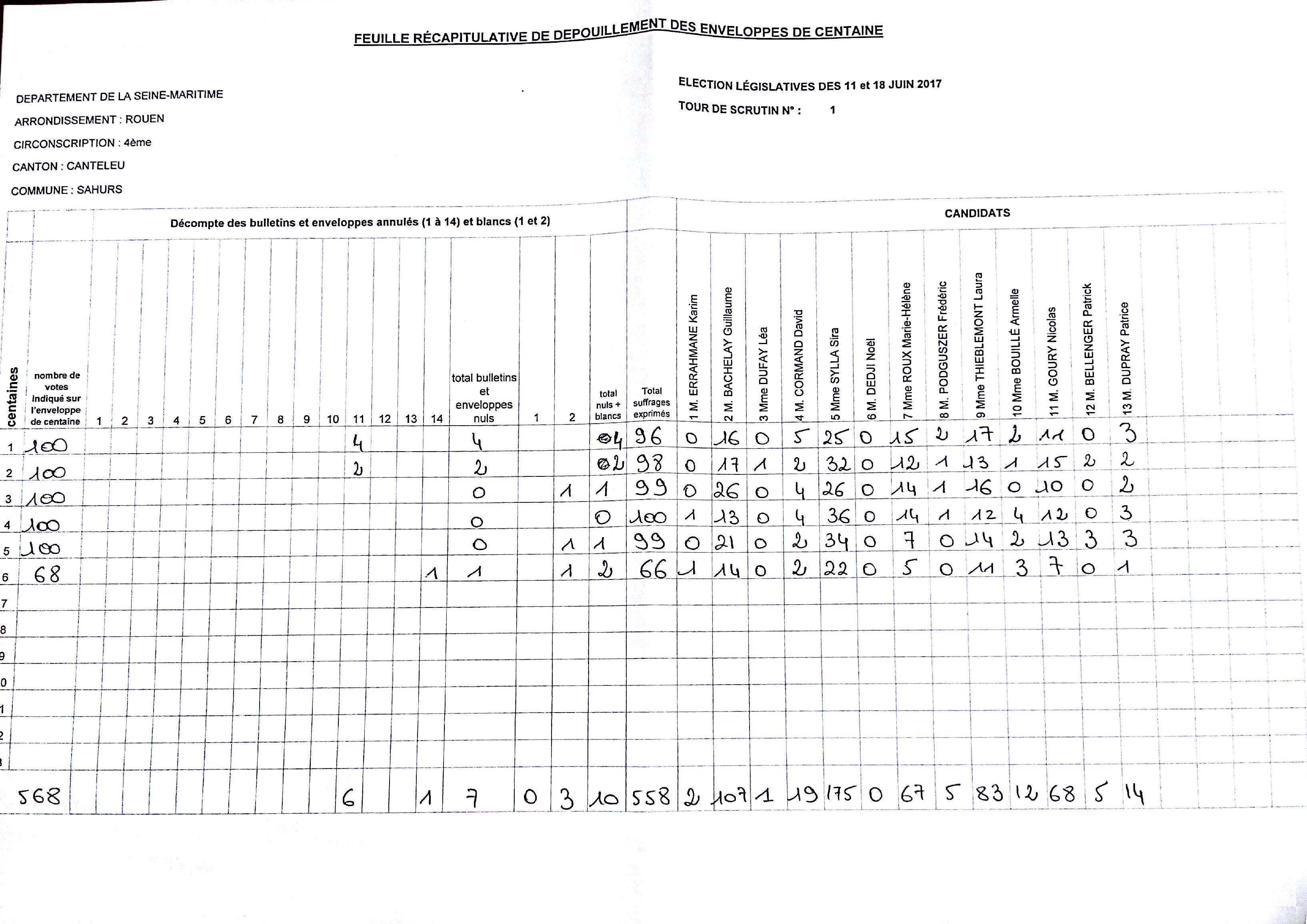 Resultats élections législatives Sahurs 1er tour
