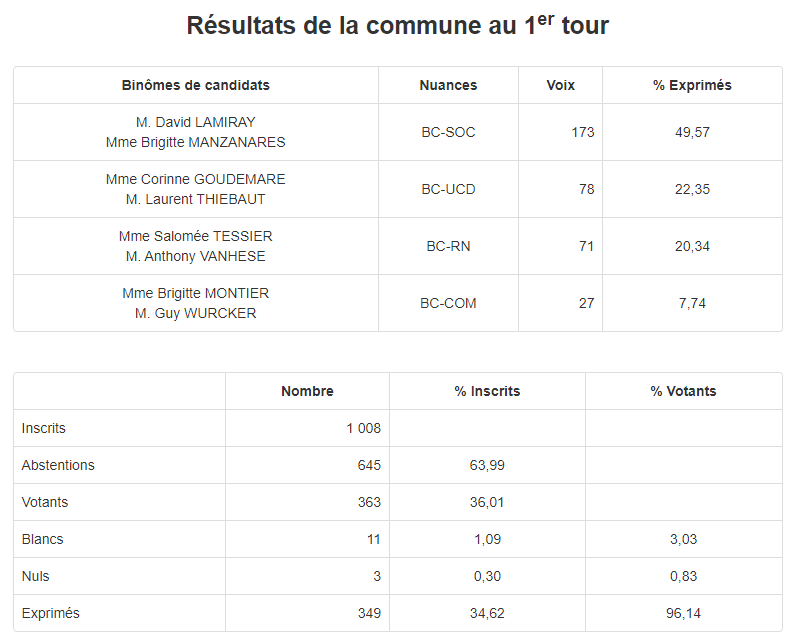 Résultats élections départementales