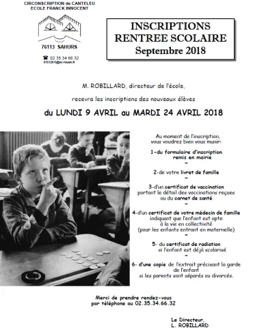 Inscriptions rentrée scolaire 2018